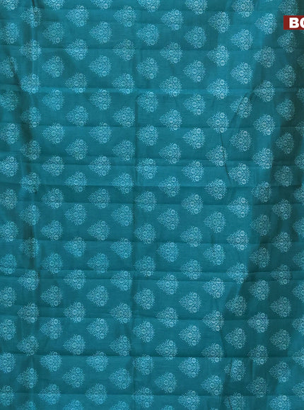 Semi raw silk saree teal green with butta prints and zari woven border