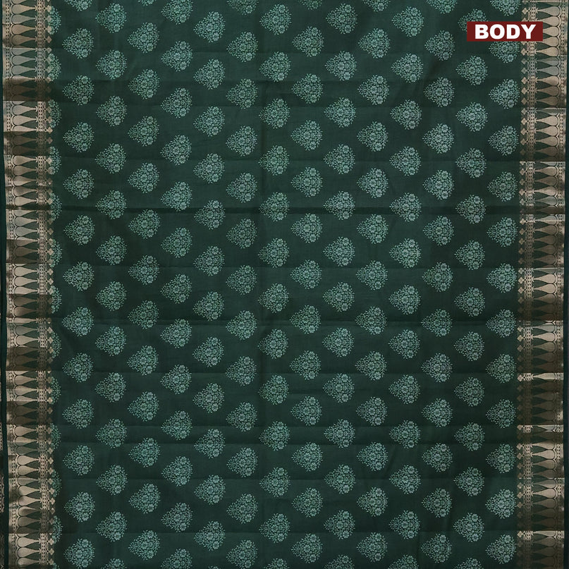 Semi raw silk saree bottle green with butta prints and zari woven border