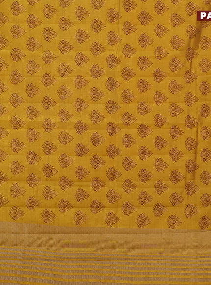 Semi raw silk saree mustard yellow with butta prints and zari woven border