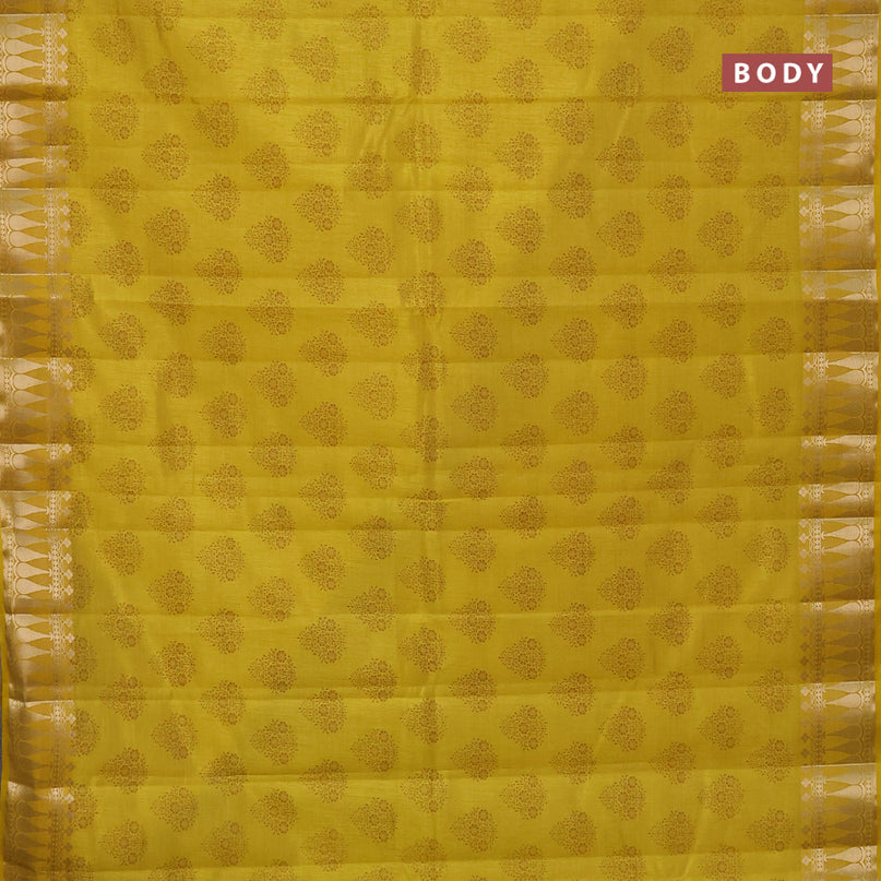 Semi raw silk saree mustard yellow with butta prints and zari woven border