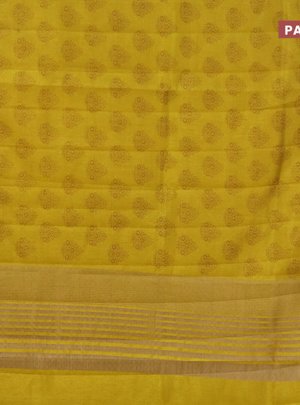 Semi raw silk saree mustard yellow with butta prints and zari woven border