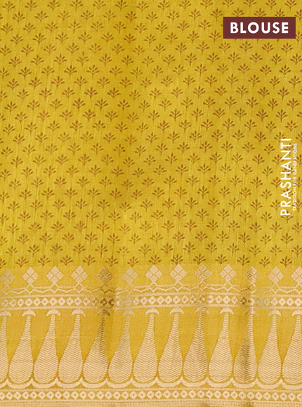 Semi raw silk saree mustard yellow with butta prints and zari woven border