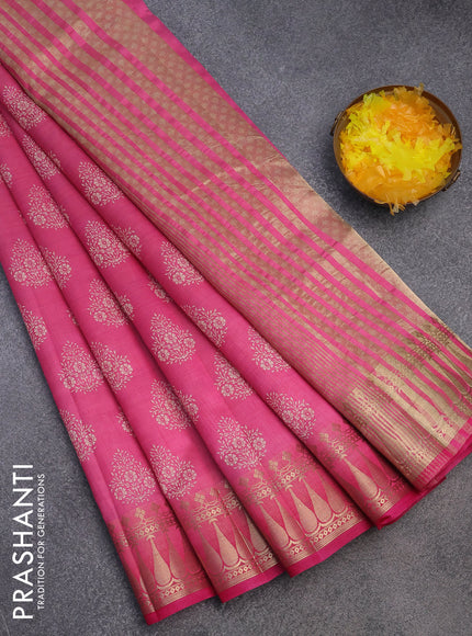 Semi raw silk saree pink with butta prints and zari woven border