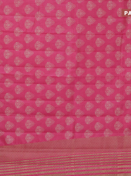 Semi raw silk saree pink with butta prints and zari woven border