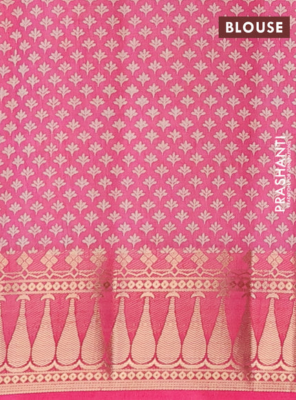 Semi raw silk saree pink with butta prints and zari woven border