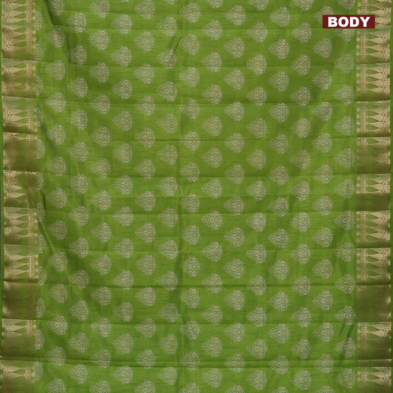 Semi raw silk saree mehendi green with butta prints and zari woven border