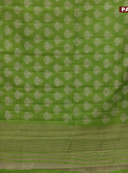 Semi raw silk saree mehendi green with butta prints and zari woven border