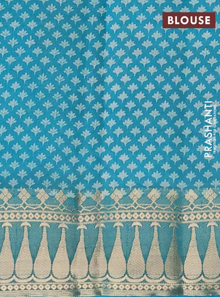 Semi raw silk saree teal green with butta prints and zari woven border