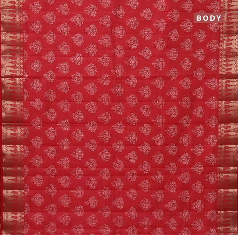 Semi raw silk saree red with butta prints and zari woven border