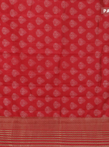 Semi raw silk saree red with butta prints and zari woven border