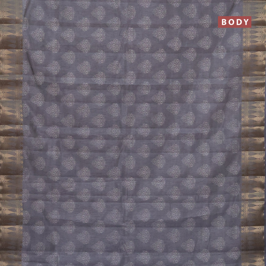 Semi raw silk saree grey with butta prints and zari woven border