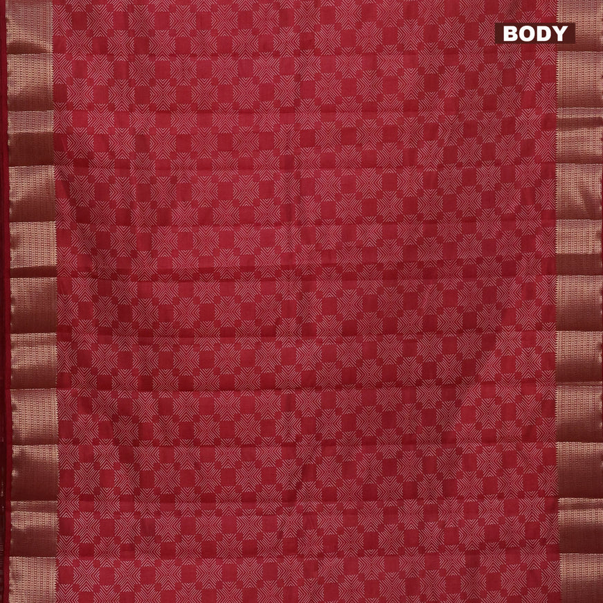 Semi raw silk saree red with allover prints and zari woven border