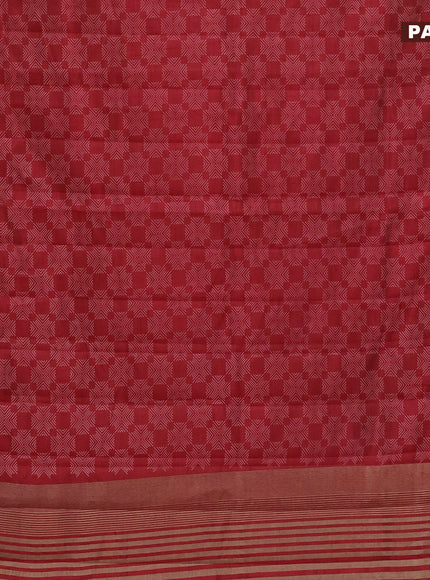 Semi raw silk saree red with allover prints and zari woven border