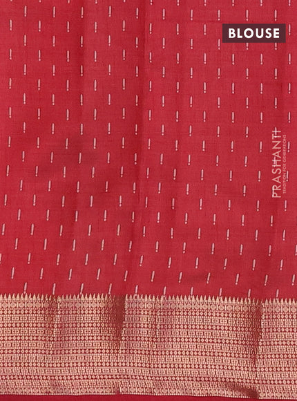 Semi raw silk saree red with allover prints and zari woven border