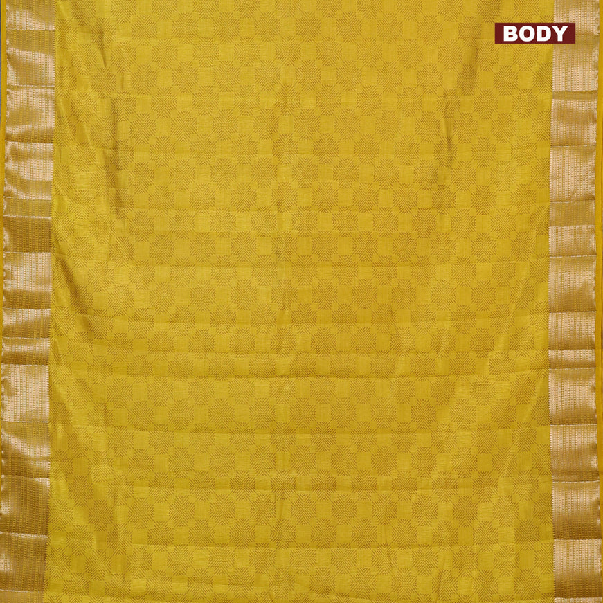 Semi raw silk saree yellow with allover prints and zari woven border