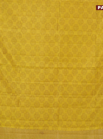 Semi raw silk saree yellow with allover prints and zari woven border