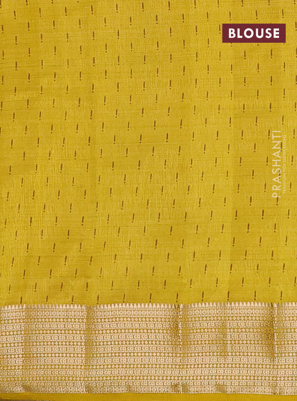 Semi raw silk saree yellow with allover prints and zari woven border