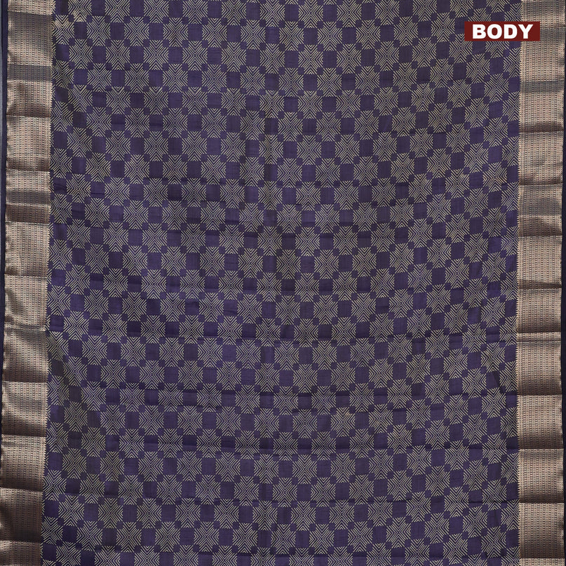 Semi raw silk saree navy blue with allover prints and zari woven border