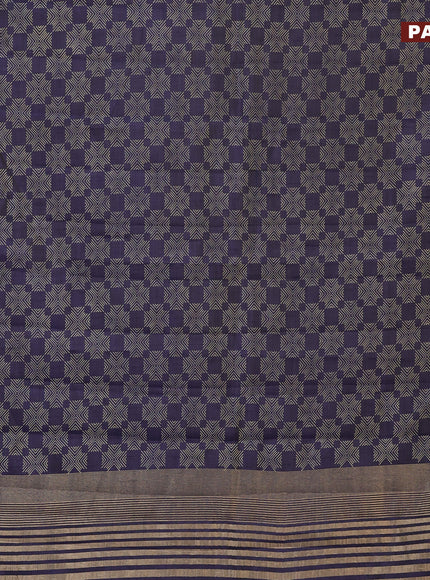 Semi raw silk saree navy blue with allover prints and zari woven border