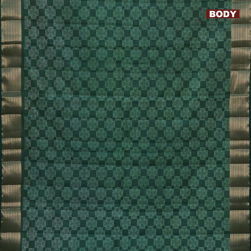 Semi raw silk saree dark green with allover prints and zari woven border