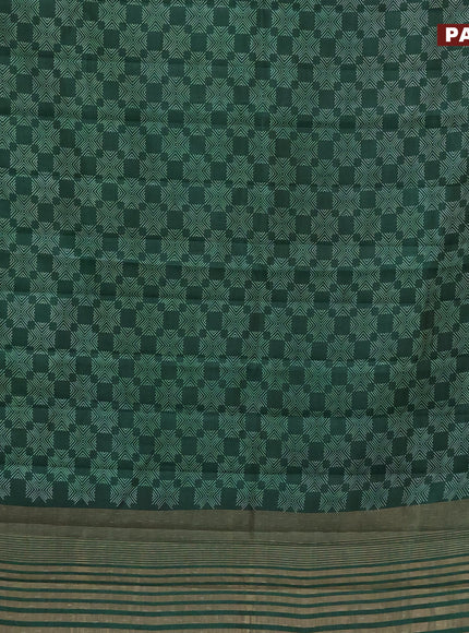 Semi raw silk saree dark green with allover prints and zari woven border