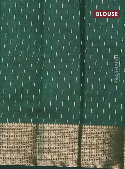 Semi raw silk saree dark green with allover prints and zari woven border