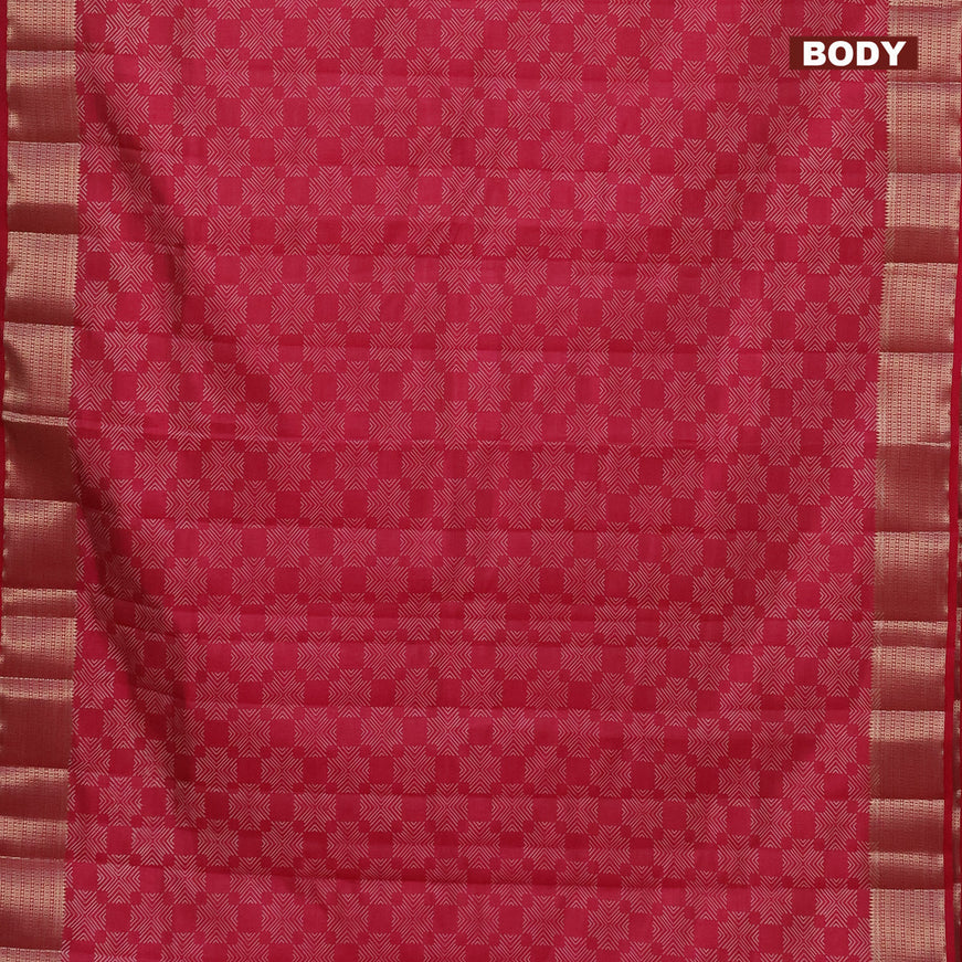 Semi raw silk saree reddish pink with allover prints and zari woven border