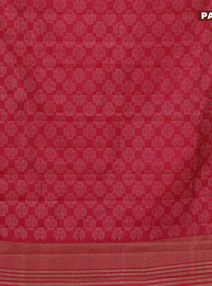 Semi raw silk saree reddish pink with allover prints and zari woven border