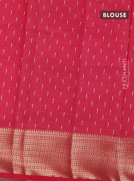 Semi raw silk saree reddish pink with allover prints and zari woven border