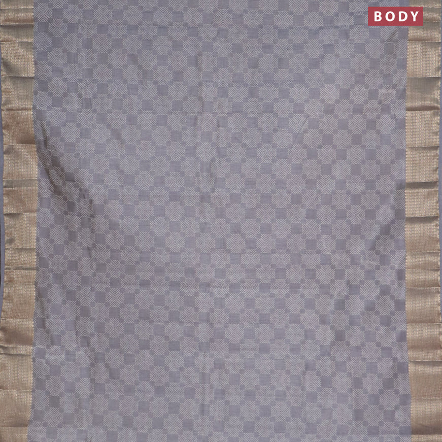 Semi raw silk saree grey with allover prints and zari woven border