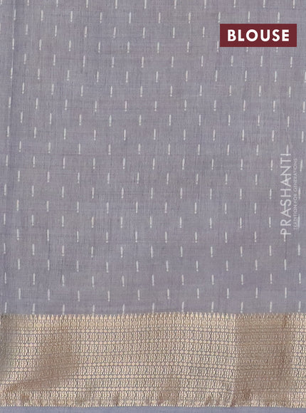 Semi raw silk saree grey with allover prints and zari woven border