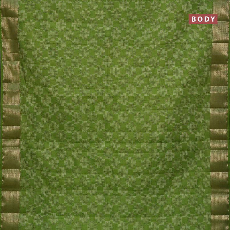 Semi raw silk saree light green with allover prints and zari woven border