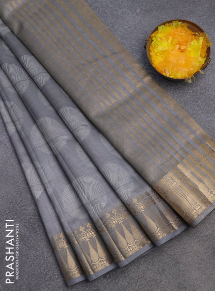 Semi raw silk saree grey with butta prints and zari woven border