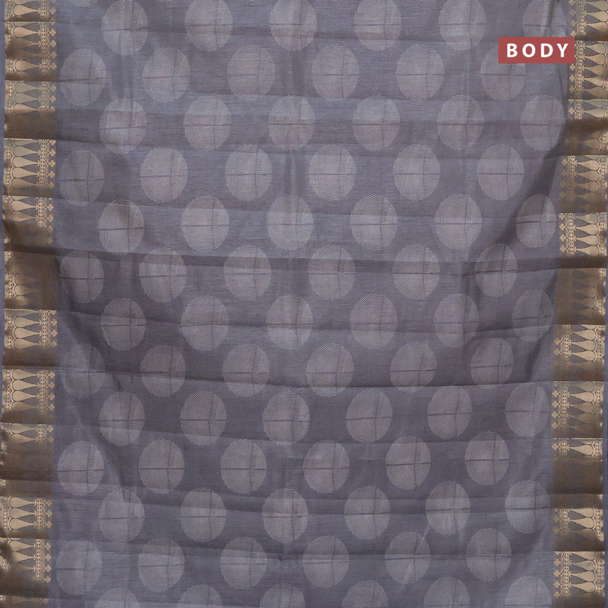 Semi raw silk saree grey with butta prints and zari woven border