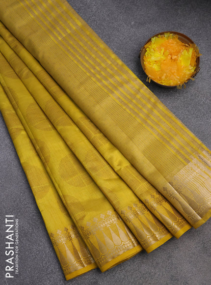 Semi raw silk saree yellow with butta prints and zari woven border