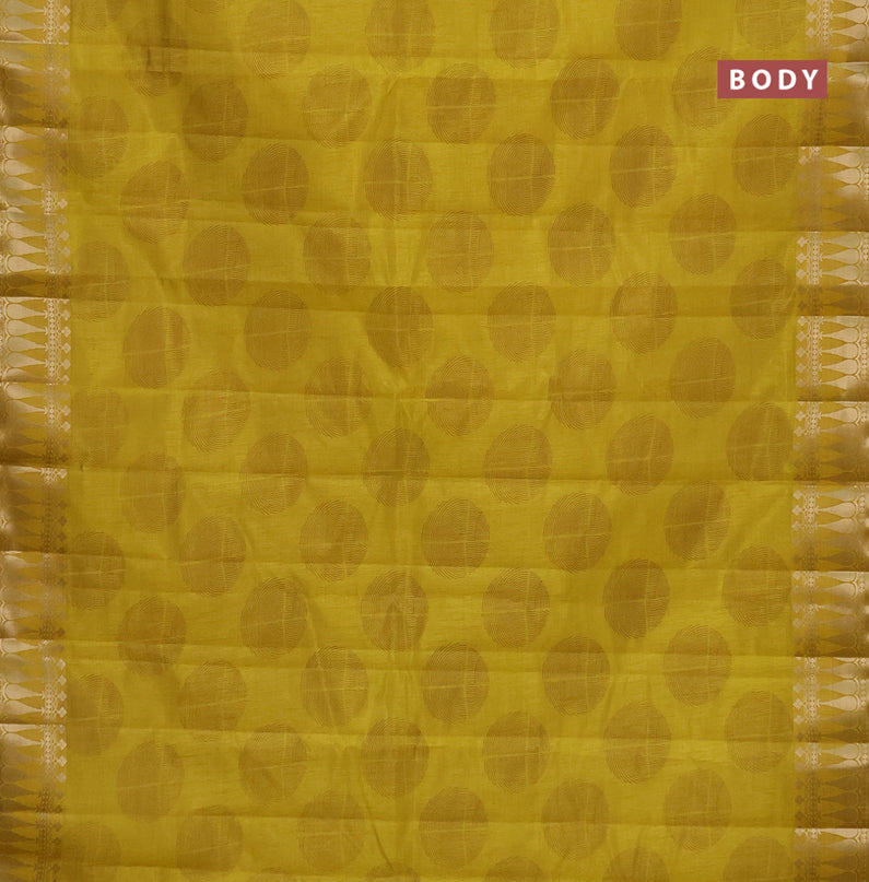 Semi raw silk saree yellow with butta prints and zari woven border