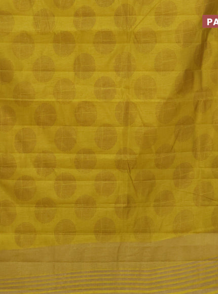 Semi raw silk saree yellow with butta prints and zari woven border