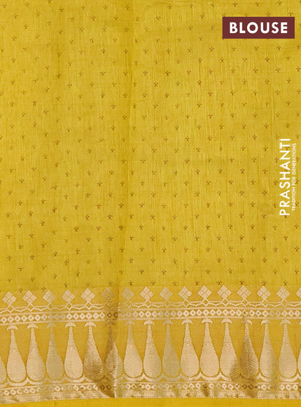 Semi raw silk saree yellow with butta prints and zari woven border