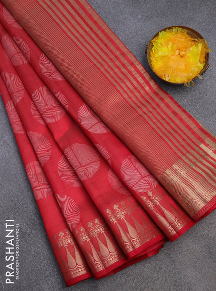 Semi raw silk saree red with butta prints and zari woven border