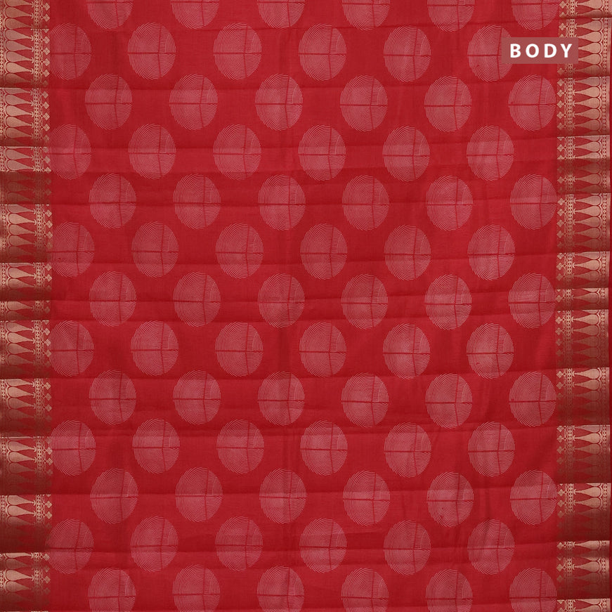 Semi raw silk saree red with butta prints and zari woven border