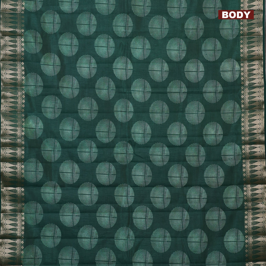 Semi raw silk saree bottle green with butta prints and zari woven border