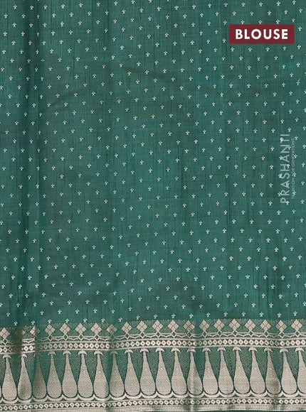 Semi raw silk saree bottle green with butta prints and zari woven border