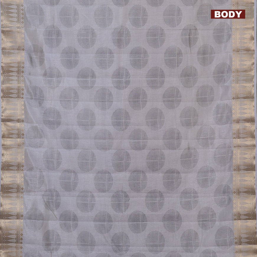 Semi raw silk saree pastel grey with butta prints and zari woven border