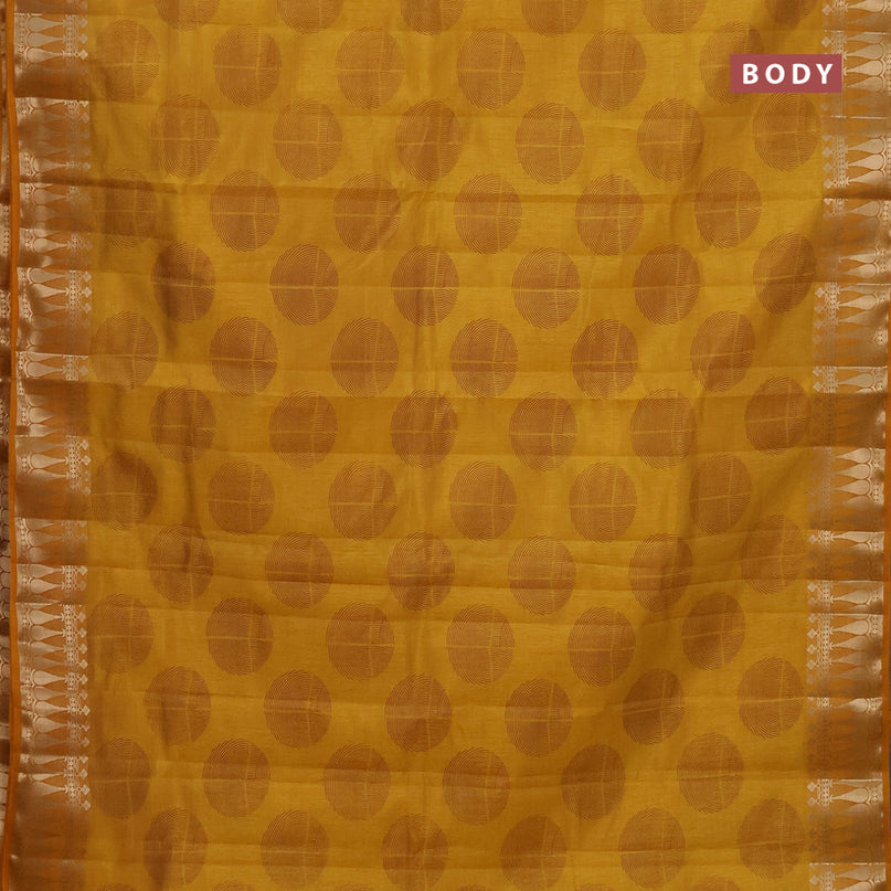 Semi raw silk saree mustard yellow with butta prints and zari woven border