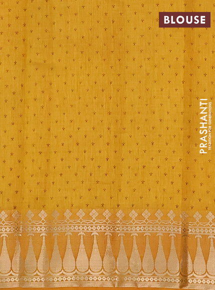 Semi raw silk saree mustard yellow with butta prints and zari woven border