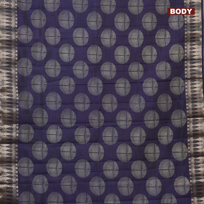 Semi raw silk saree navy blue with butta prints and zari woven border