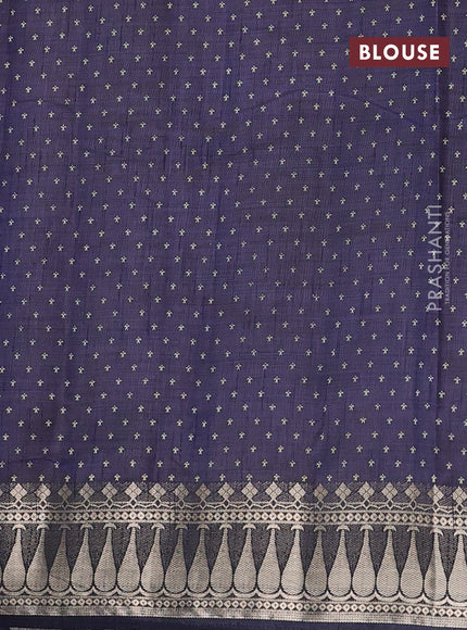 Semi raw silk saree navy blue with butta prints and zari woven border