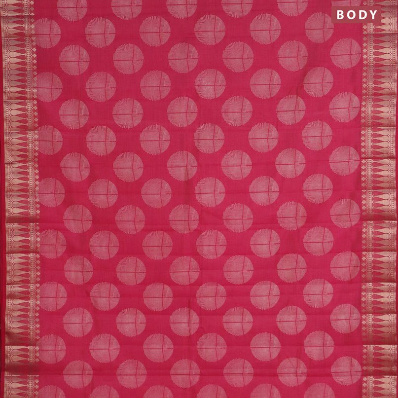 Semi raw silk saree reddish pink with butta prints and zari woven border