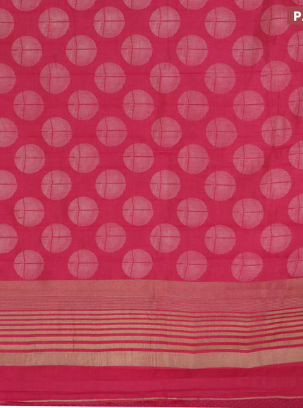 Semi raw silk saree reddish pink with butta prints and zari woven border