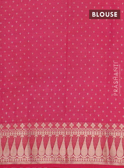 Semi raw silk saree reddish pink with butta prints and zari woven border